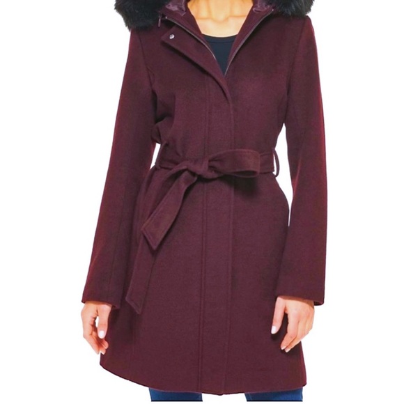 Cole Haan Jackets & Blazers - 🌹🆕 Cole Haan Faux Fur hood Wool Blend belted Coat size 8